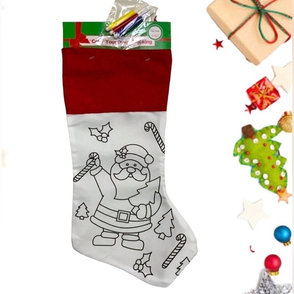 Simply Holiday Other - Christmas Stocking Color Your Own Stocking Kit With Fabric Markers 17 inches